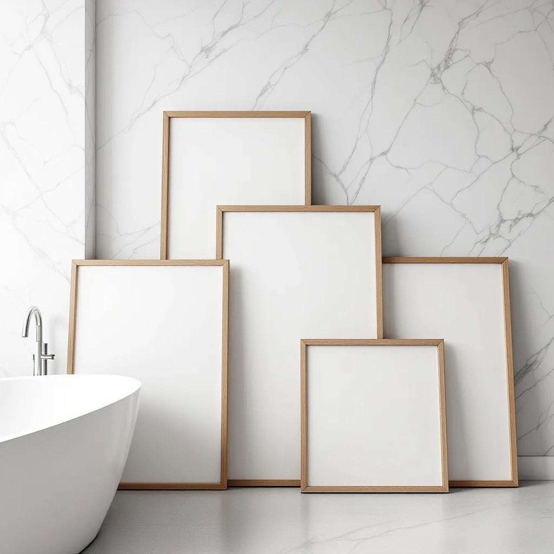 Spa Bathroom Editorial Room Mockup — Plain Square Frame Square 1:1 — Perspective View — #04384 | MockupBulk