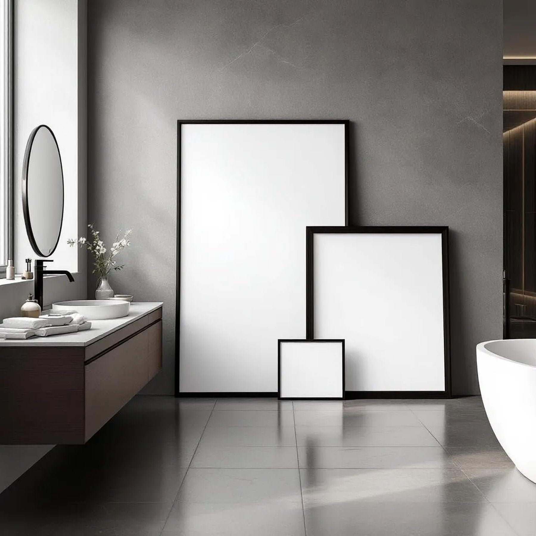 Spa Bathroom High-Res Frame Mockup — Plain Square Frame Square 1:1 — Perspective View — #04385 | MockupBulk