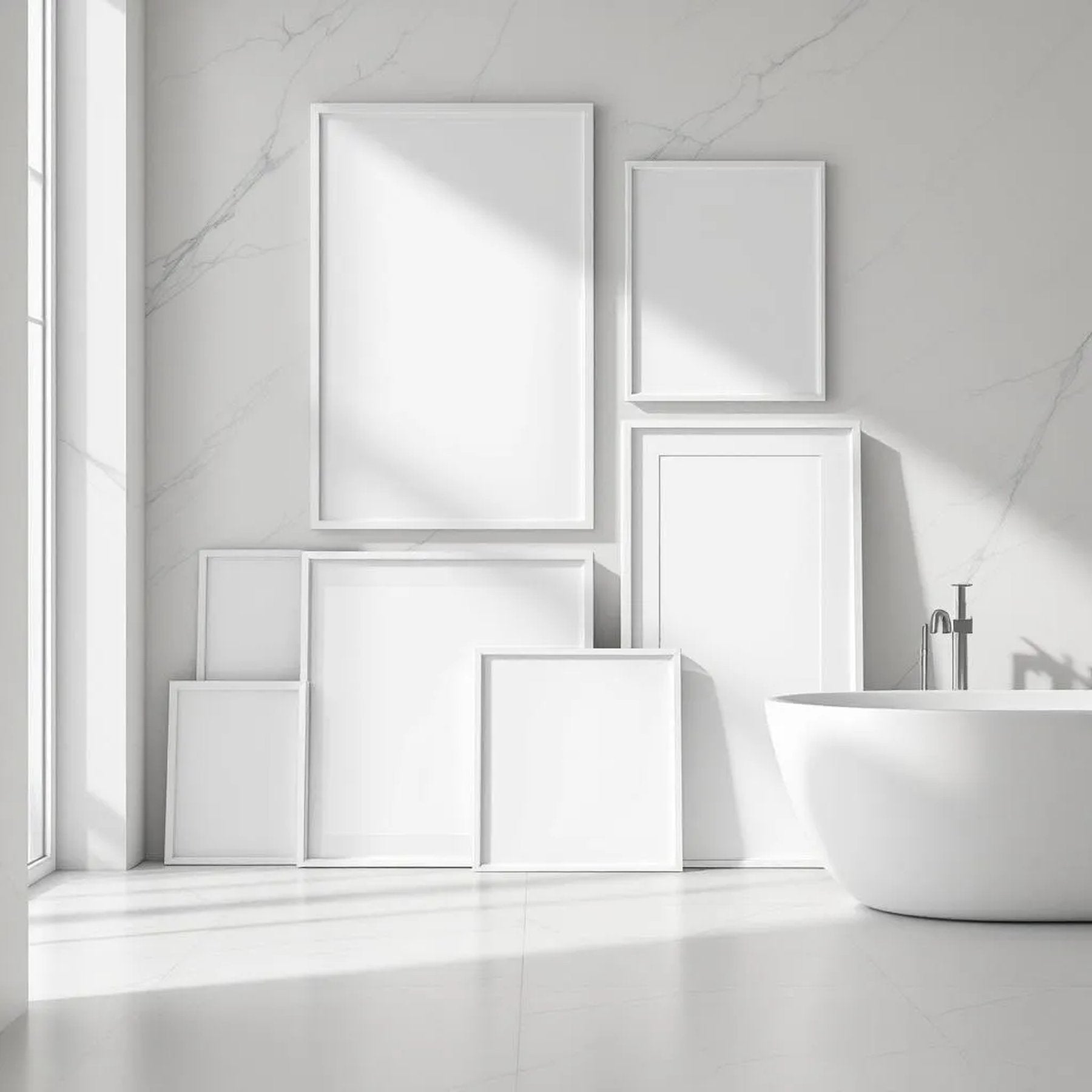 Spa Bathroom Styled Room Mockup — Plain Square Frame Square 1:1 — Perspective View — #04387 | MockupBulk