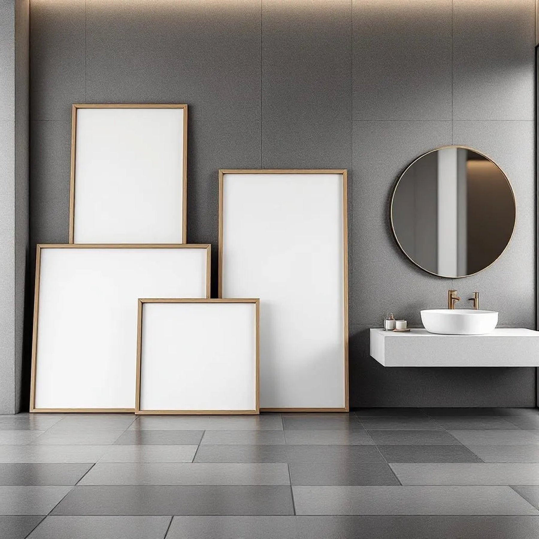 Spa Bathroom Styled Room Mockup — Plain Square Frame Square 1:1 — Perspective View — #04388 | MockupBulk