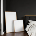 Dark Bedroom Interior Frame Mockup — Plain Square Frame Square 1:1 — Perspective View — #04280 | MockupBulk