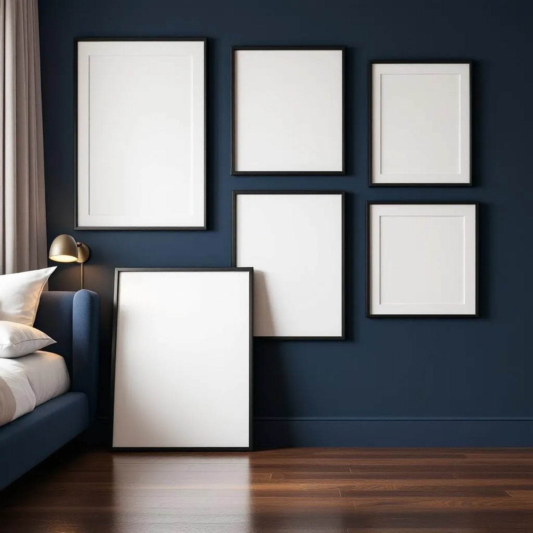 Dark Bedroom Lifestyle Frame Mockup — Plain Square Frame Square 1:1 — Perspective View — #04282 | MockupBulk