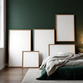 Dark Bedroom Room Scene Mockup — Plain Square Frame Square 1:1 — Perspective View — #04284 | MockupBulk