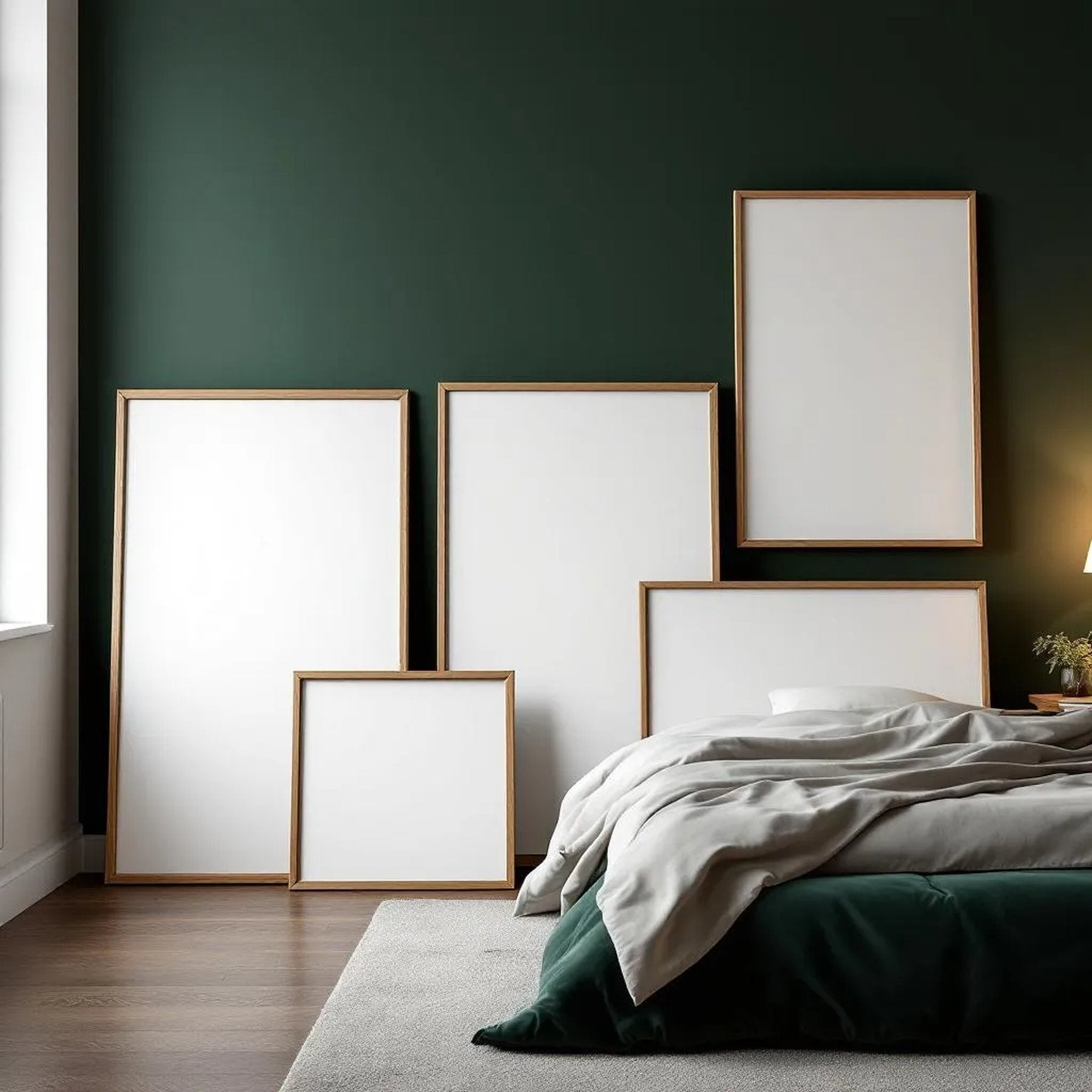 Dark Bedroom Room Scene Mockup — Plain Square Frame Square 1:1 — Perspective View — #04284 | MockupBulk