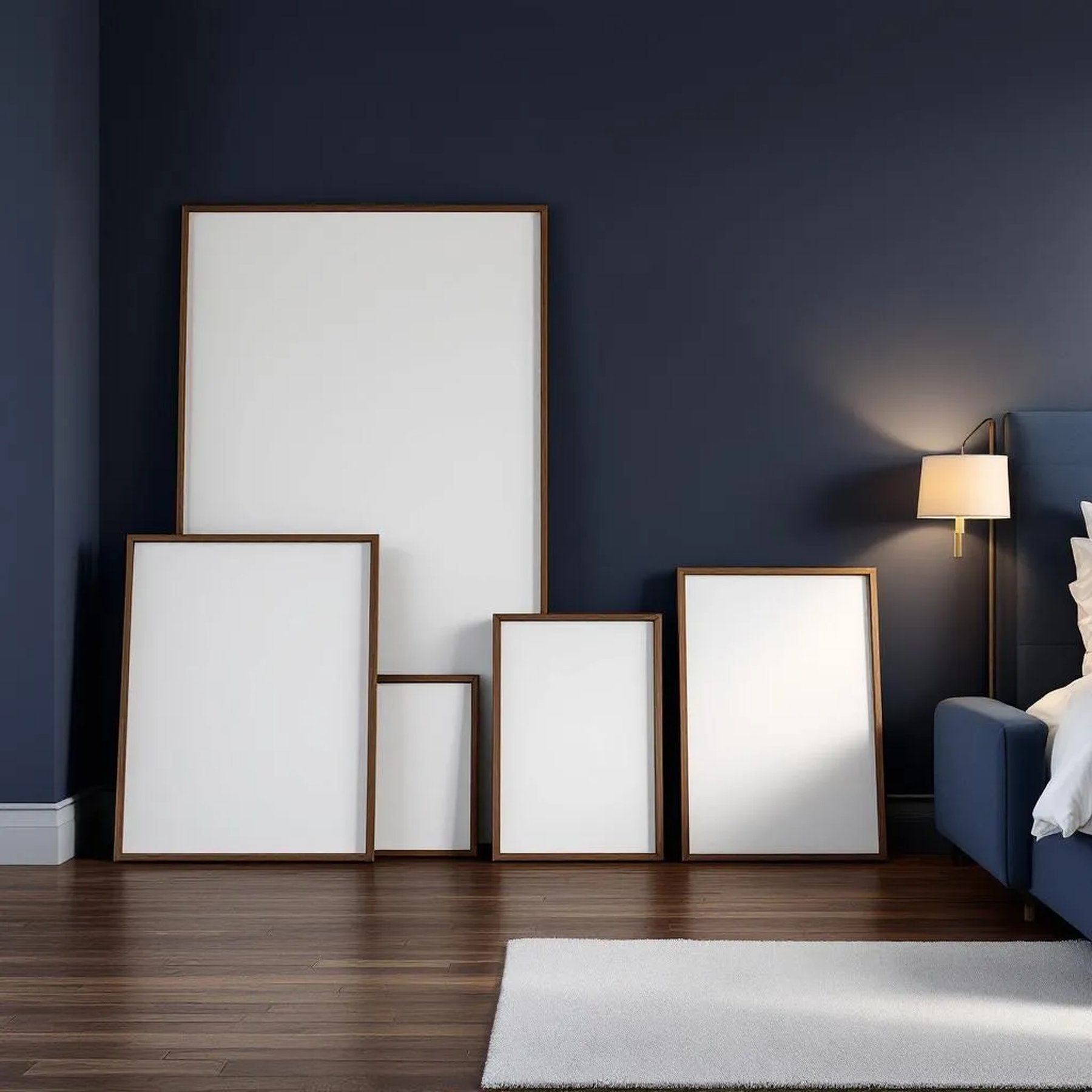 Dark Bedroom Interior Frame Mockup — Plain Square Frame Square 1:1 — Perspective View — #04285 | MockupBulk