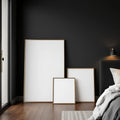 Dark Bedroom Wall Art Mockup — Plain Square Frame Square 1:1 — Perspective View — #04286 | MockupBulk
