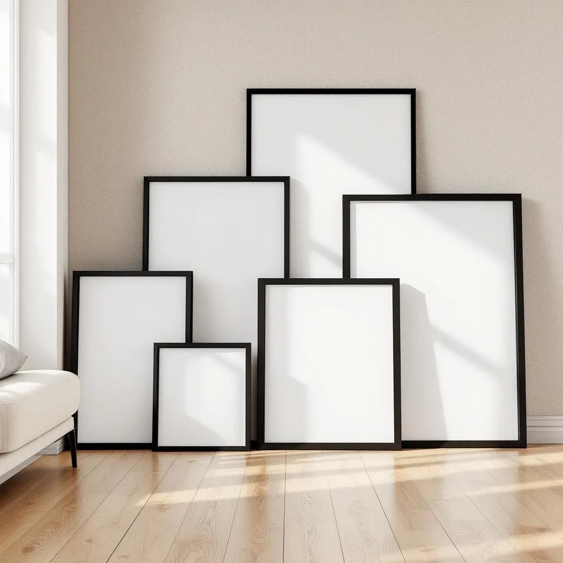 White Bedroom Styled Room Mockup — Plain Square Frame Square 1:1 — Perspective View — #04274 | MockupBulk