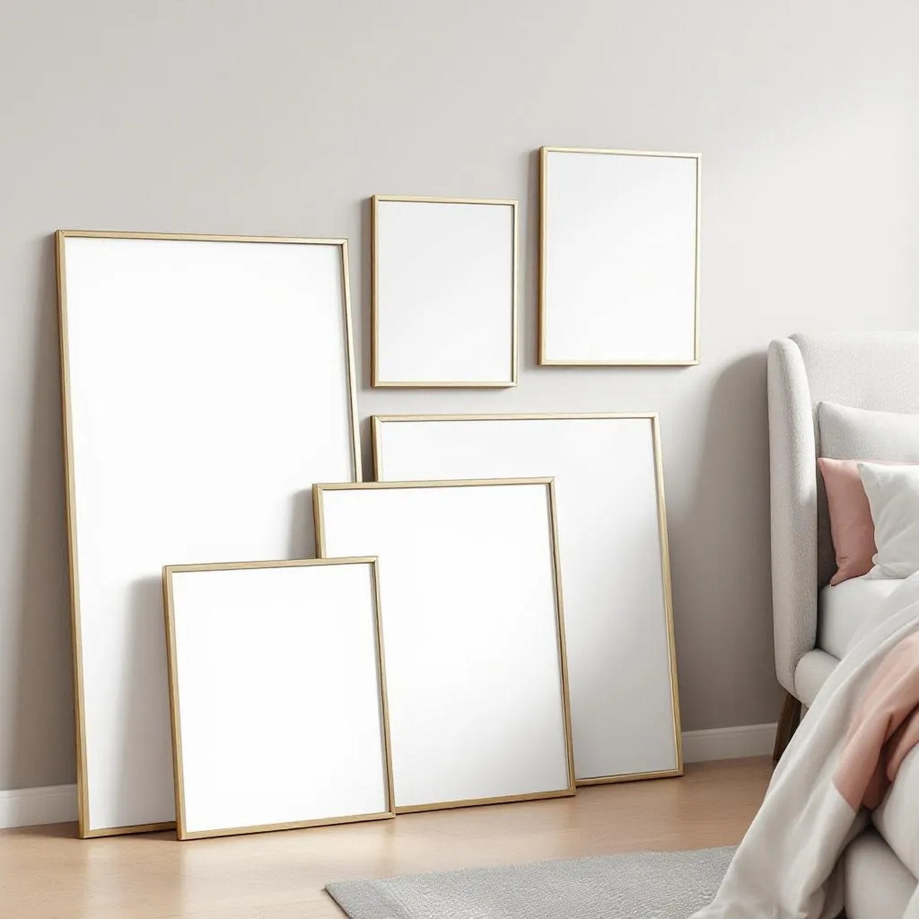White Bedroom Interior Frame Mockup — Plain Square Frame Square 1:1 — Perspective View — #04278 | MockupBulk