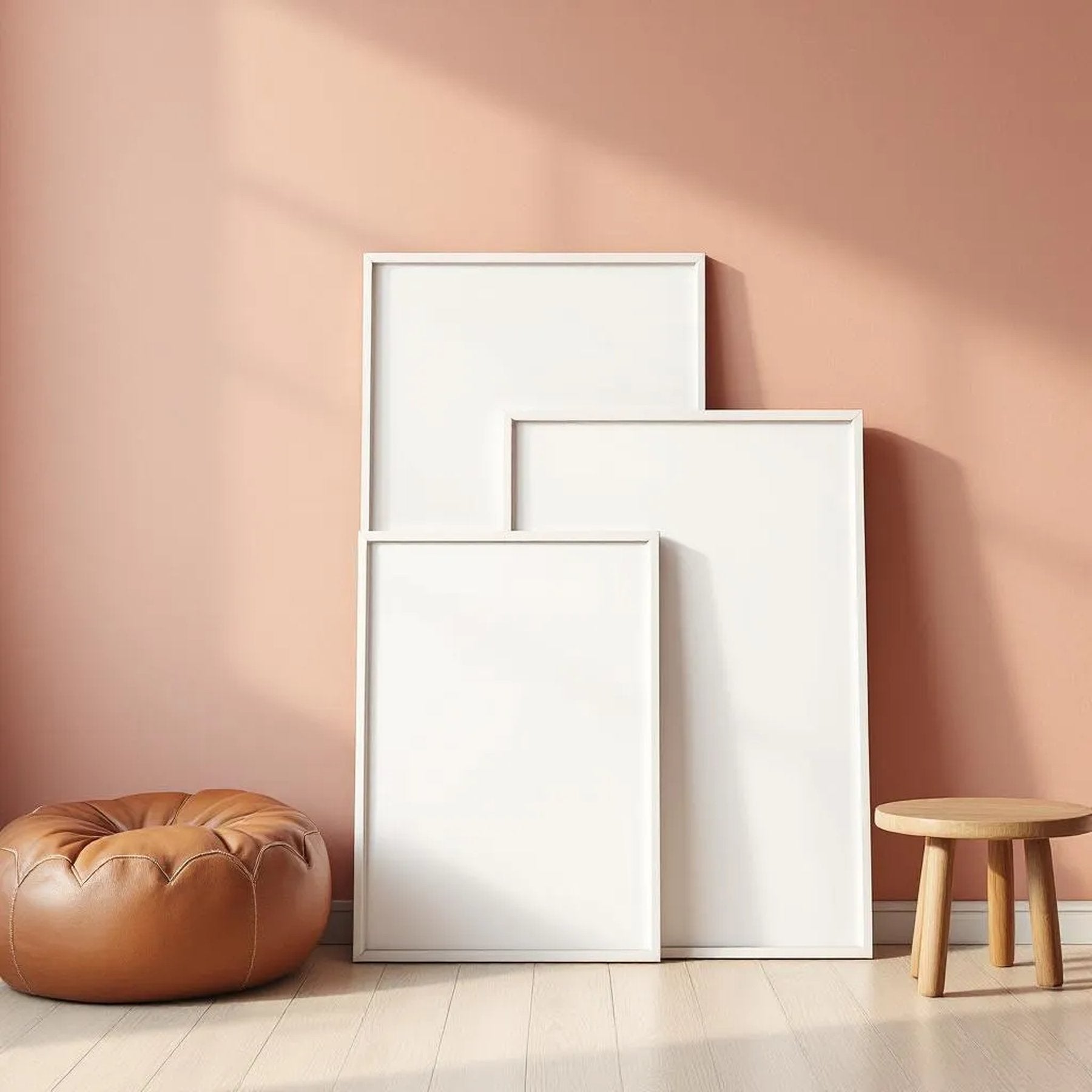 Boho Living Room Premium Interior Mockup — Plain Square Frame Square 1:1 — Perspective View — #04419 | MockupBulk