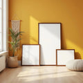 Boho Living Room High-Res Frame Mockup — Plain Square Frame Square 1:1 — Perspective View — #04421 | MockupBulk