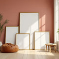 Boho Living Room Room Scene Mockup — Plain Square Frame Square 1:1 — Perspective View — #04422 | MockupBulk