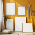 Boho Living Room Frame Display Mockup — Plain Square Frame Square 1:1 — Perspective View — #04424 | MockupBulk