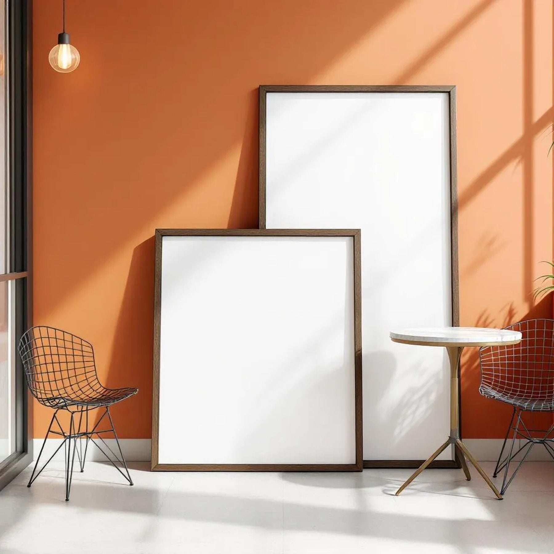 Cafe & Bar Editorial Room Mockup — Plain Square Frame Square 1:1 — Perspective View — #04389 | MockupBulk
