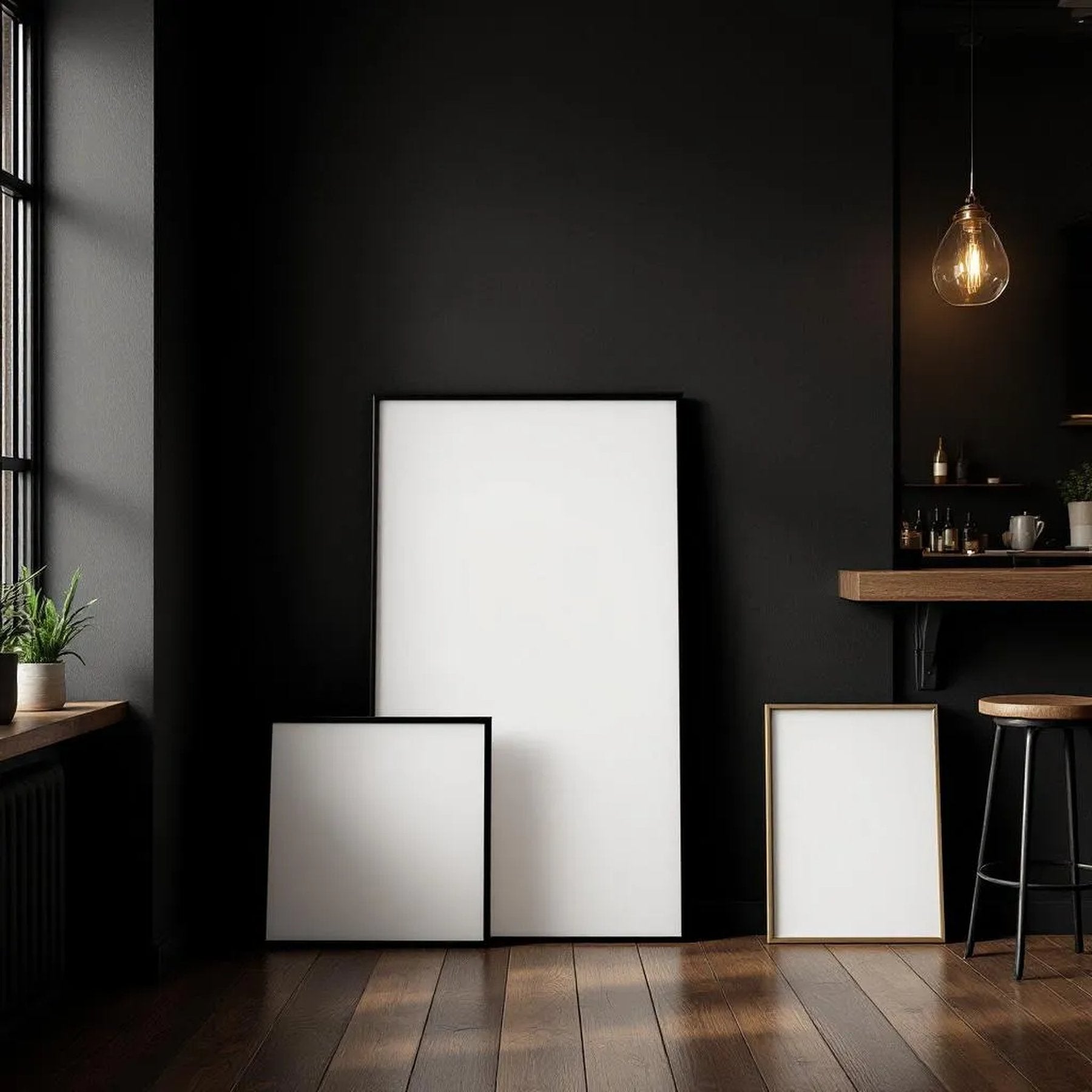 Cafe & Bar Editorial Room Mockup — Plain Square Frame Square 1:1 — Perspective View — #04394 | MockupBulk