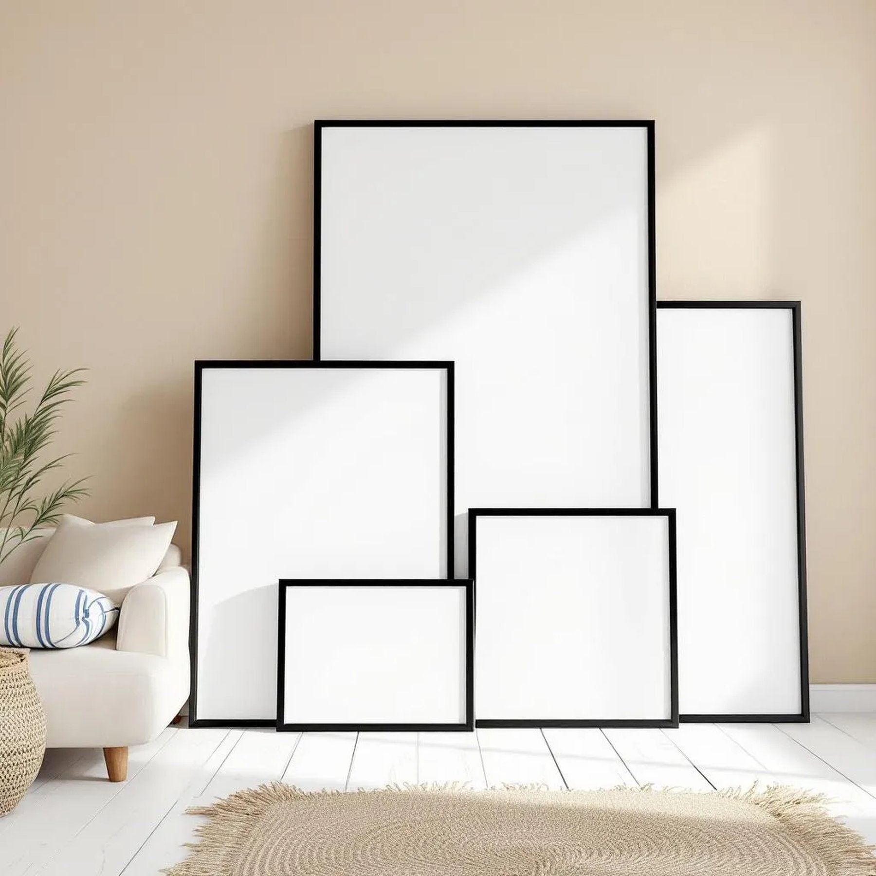 Coastal Room Scene Mockup — Plain Square Frame Square 1:1 — Perspective View — #04314 | MockupBulk