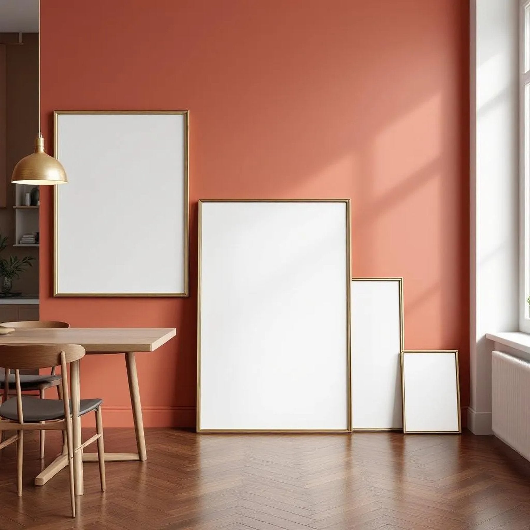 Dining Room Lifestyle Frame Mockup — Plain Square Frame Square 1:1 — Perspective View — #04366 | MockupBulk