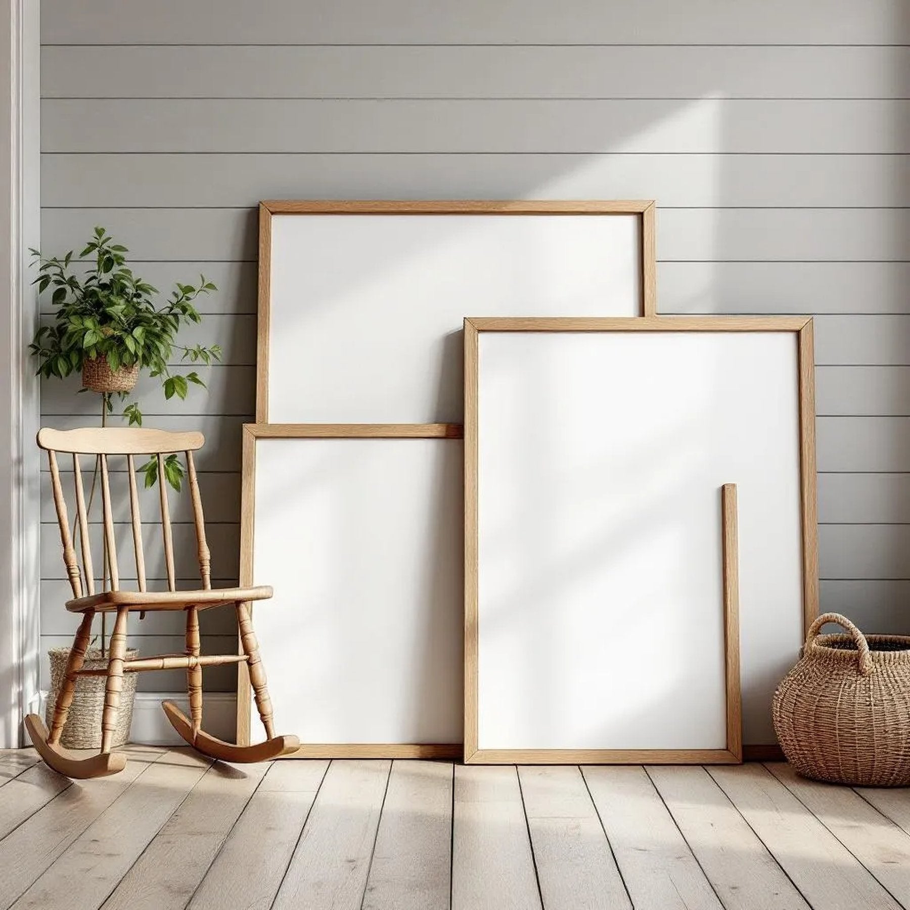 Farmhouse Editorial Room Mockup — Plain Square Frame Square 1:1 — Perspective View — #04440 | MockupBulk