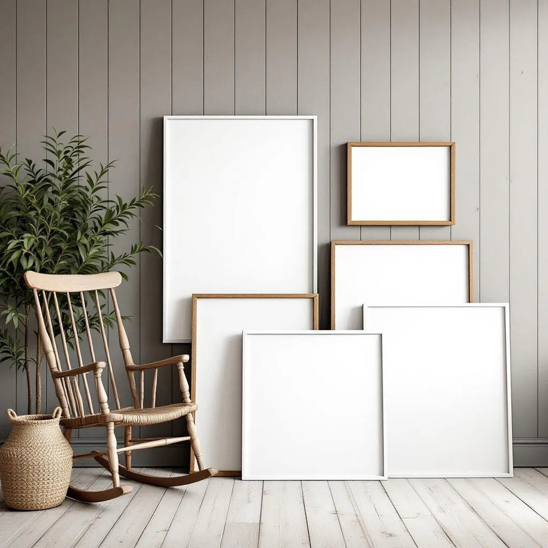 Farmhouse Room Scene Mockup — Plain Square Frame Square 1:1 — Perspective View — #04443 | MockupBulk