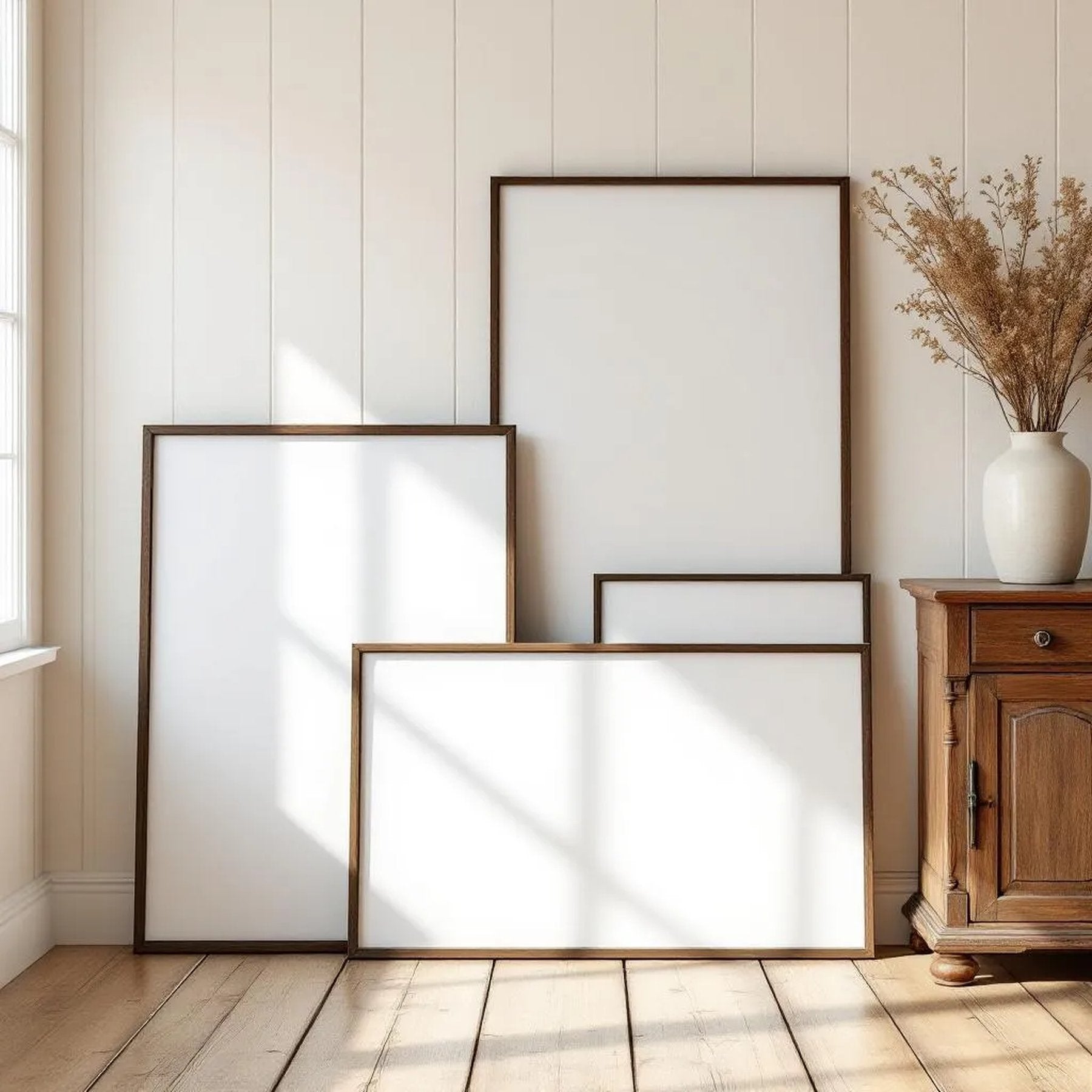 Farmhouse Lifestyle Frame Mockup — Plain Square Frame Square 1:1 — Perspective View — #04445 | MockupBulk