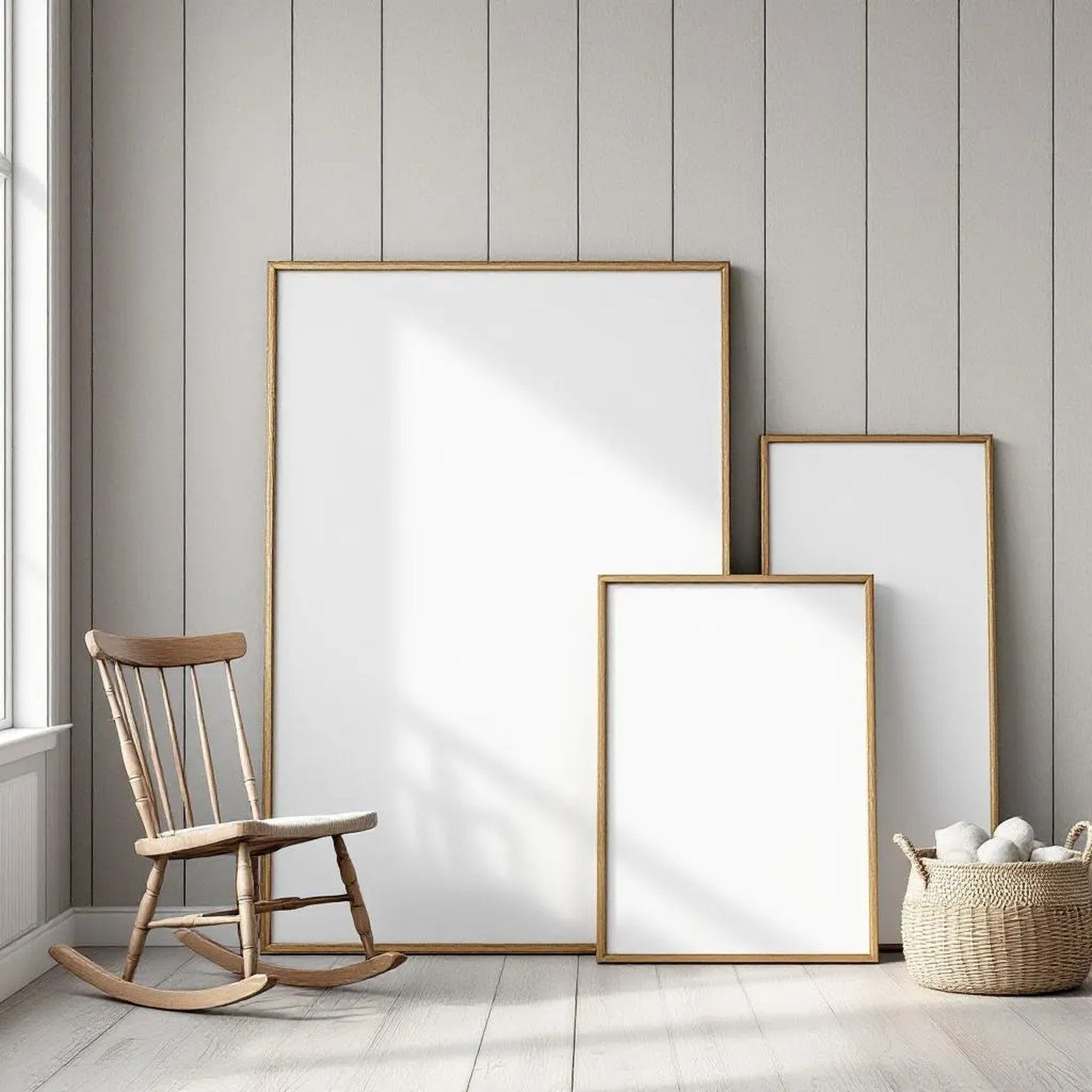 Farmhouse Editorial Room Mockup — Plain Square Frame Square 1:1 — Perspective View — #04446 | MockupBulk