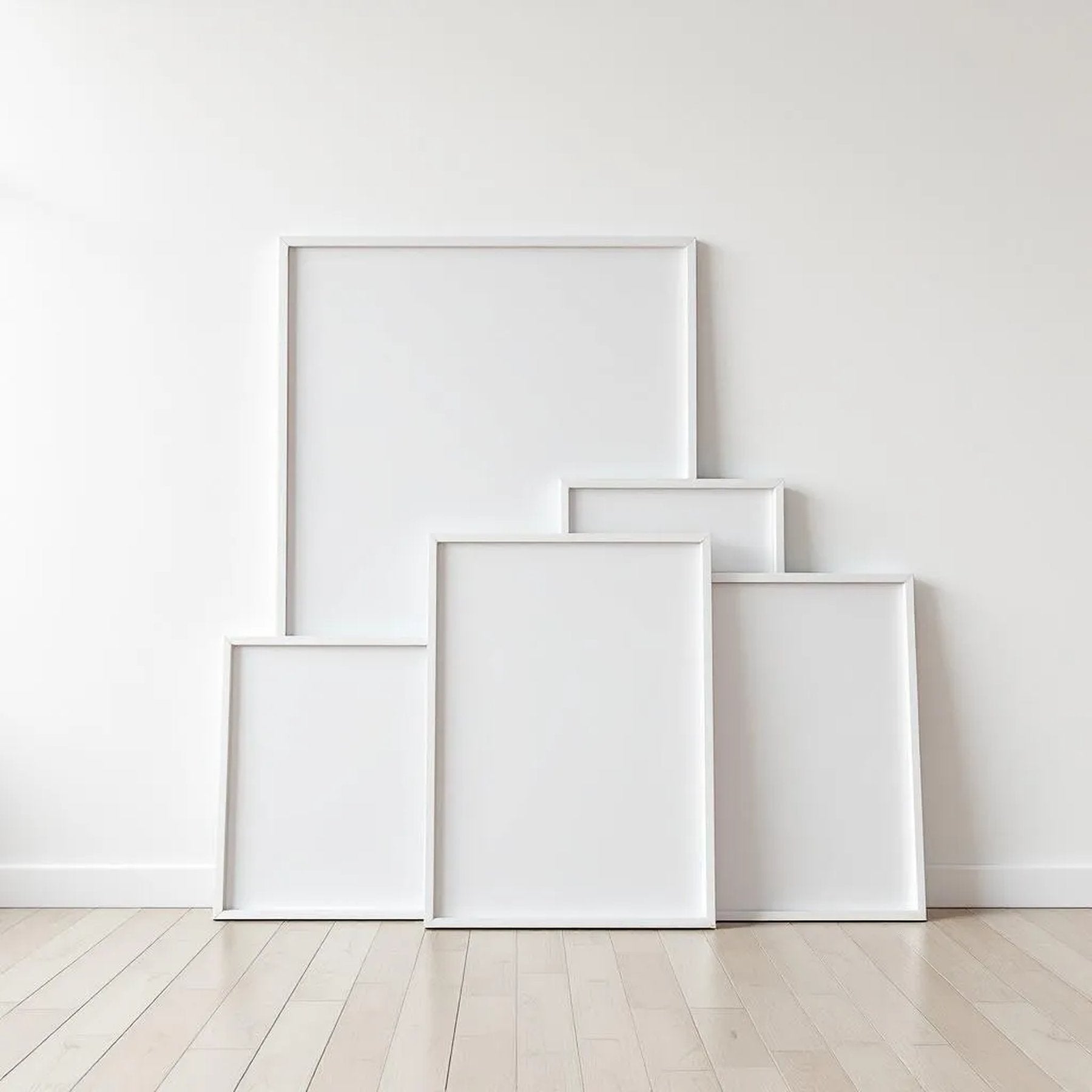 White Gallery Wall Lifestyle Frame Mockup — Plain Square Frame Square 1:1 — Perspective View — #04299 | MockupBulk