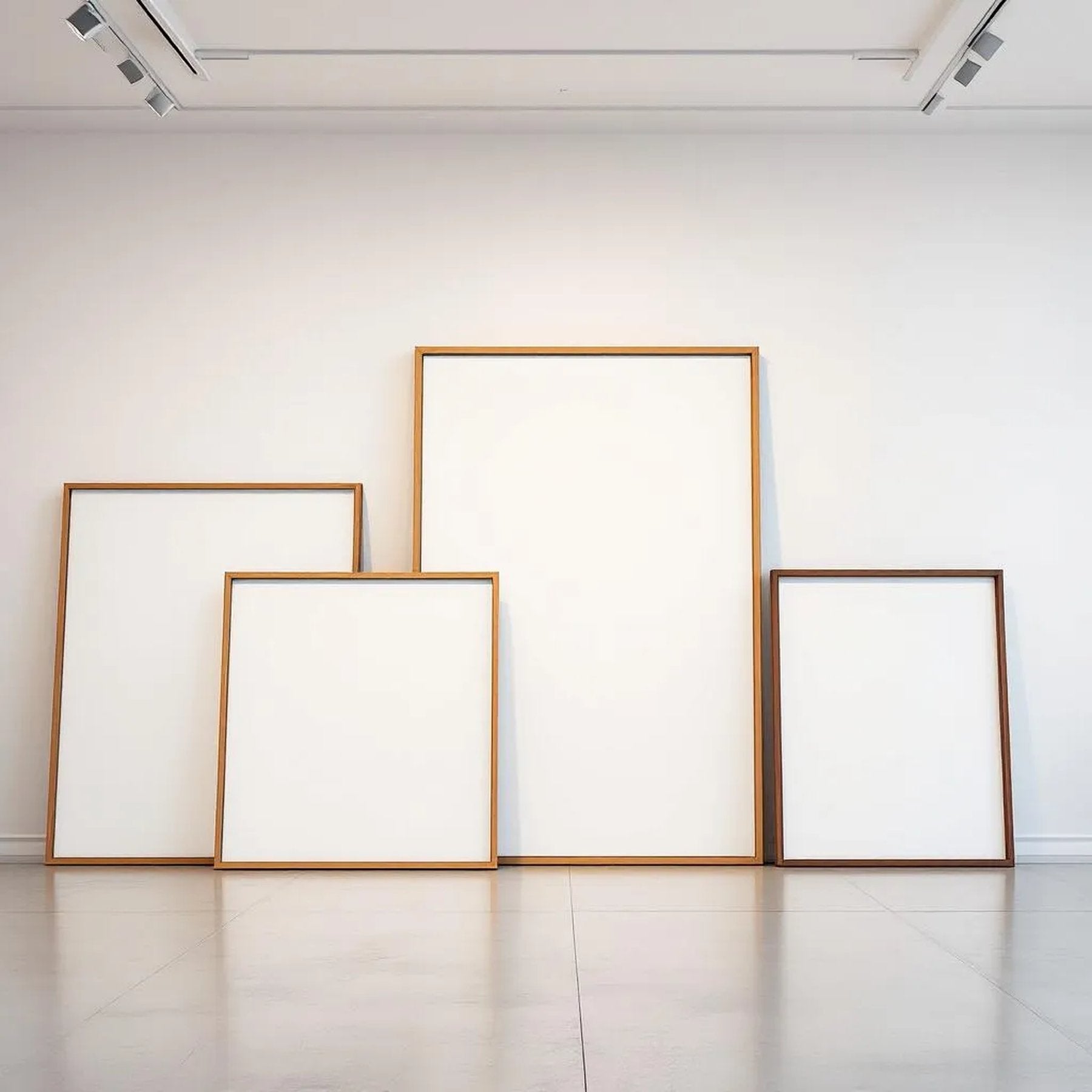 White Gallery Wall High-Res Frame Mockup — Plain Square Frame Square 1:1 — Perspective View — #04301 | MockupBulk