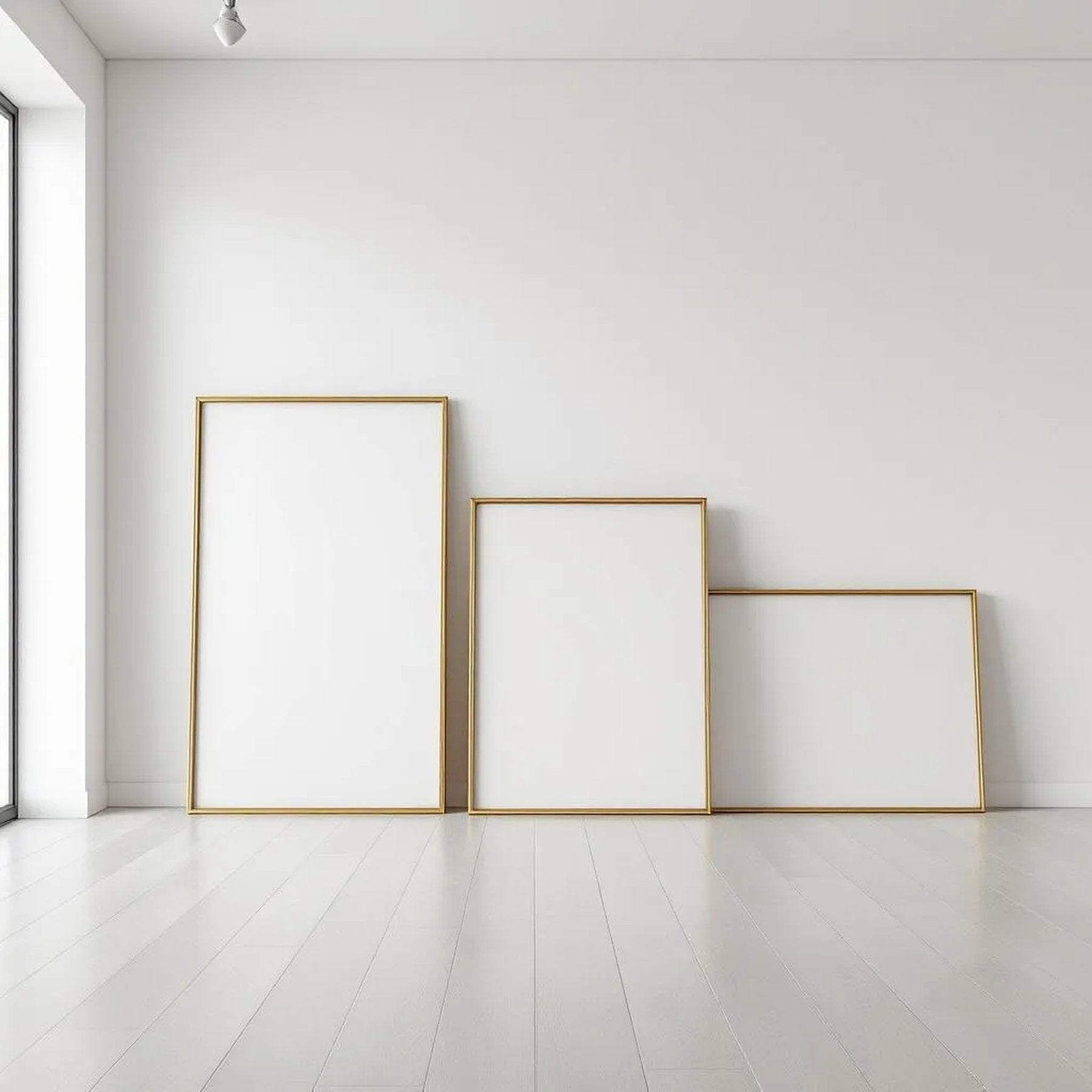 White Gallery Wall Editorial Room Mockup — Plain Square Frame Square 1:1 — Perspective View — #04302 | MockupBulk