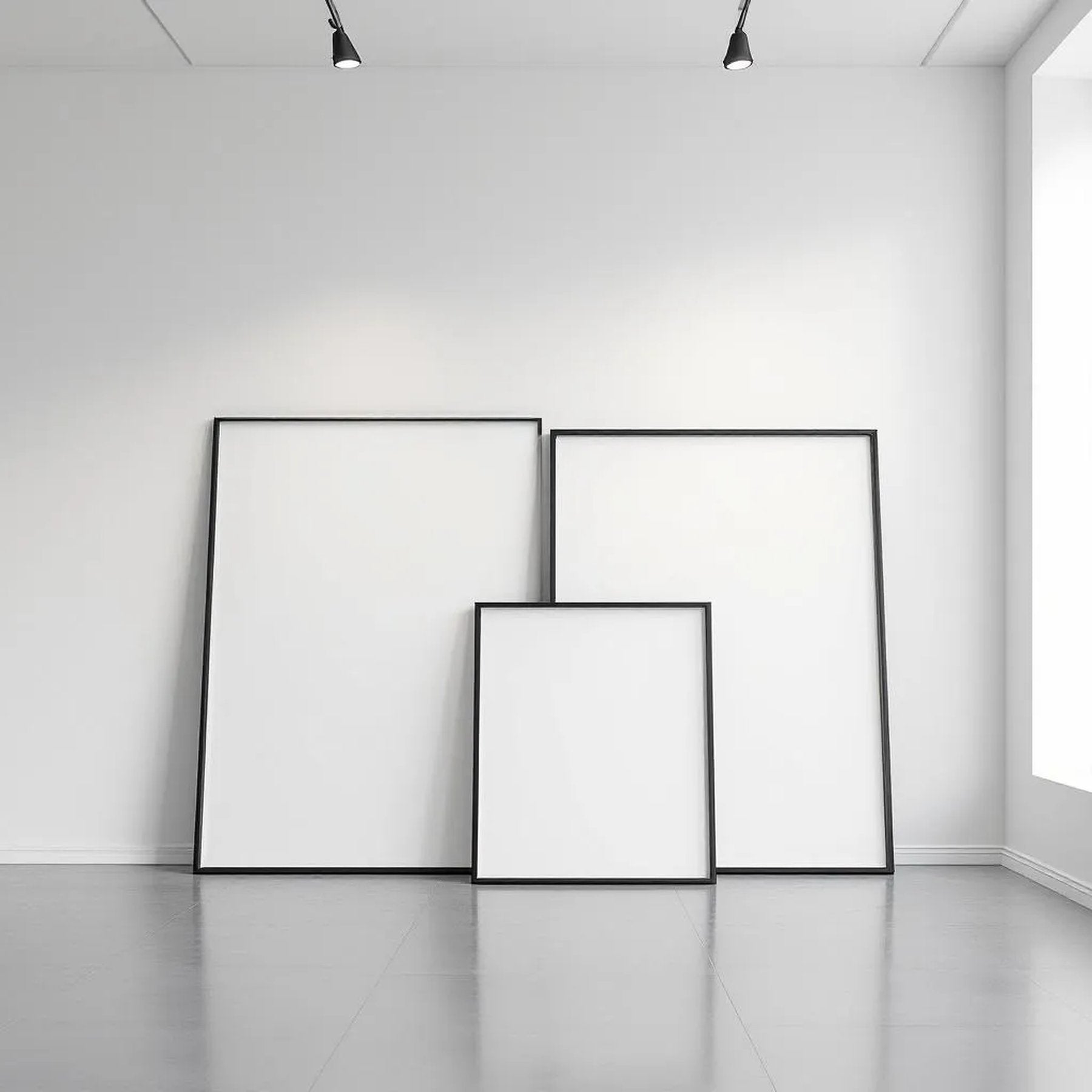 White Gallery Wall Lifestyle Frame Mockup — Plain Square Frame Square 1:1 — Perspective View — #04306 | MockupBulk