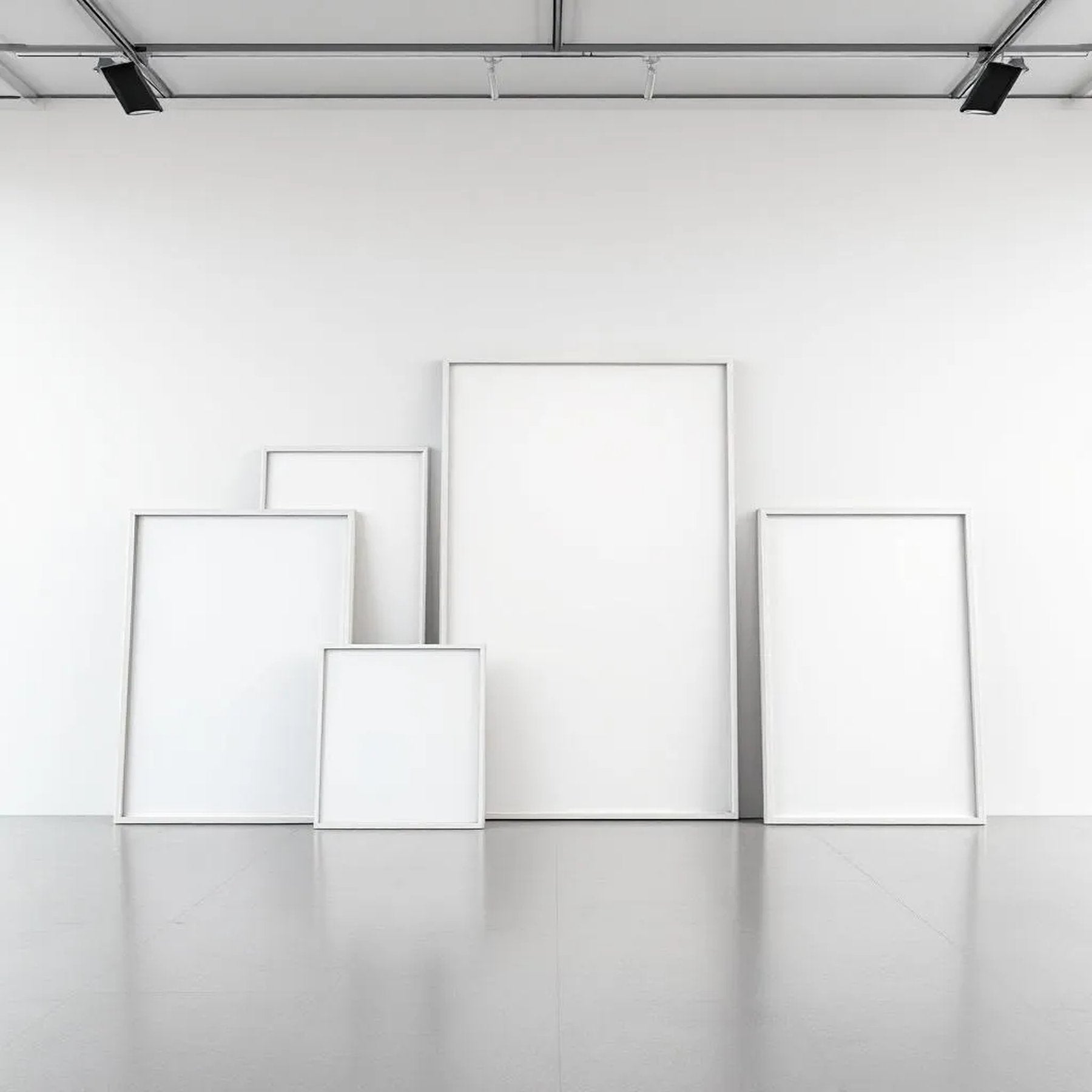 White Gallery Wall Frame Display Mockup — Plain Square Frame Square 1:1 — Perspective View — #04307 | MockupBulk