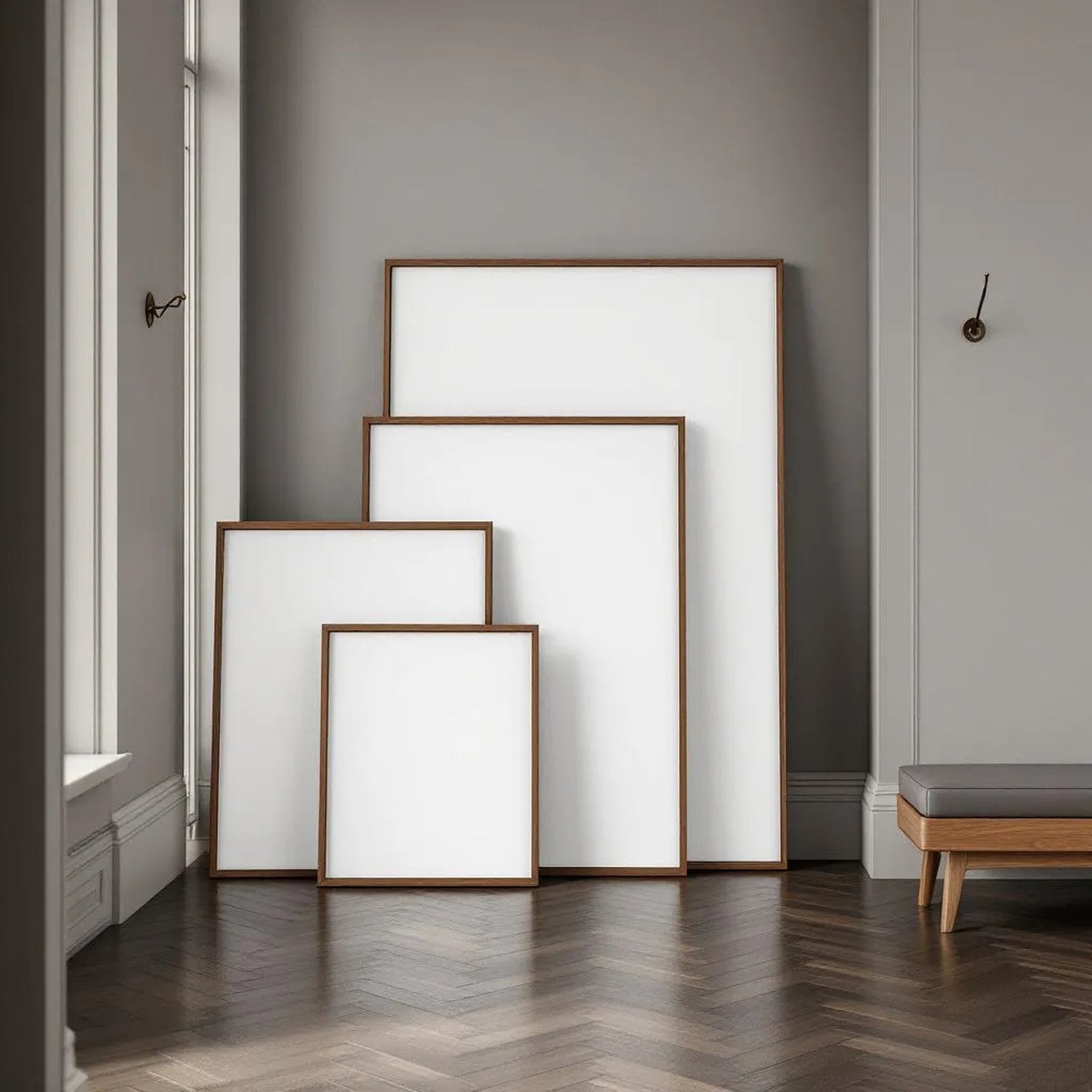 Hallway Professional Frame Mockup — Plain Square Frame Square 1:1 — Perspective View — #04349 | MockupBulk
