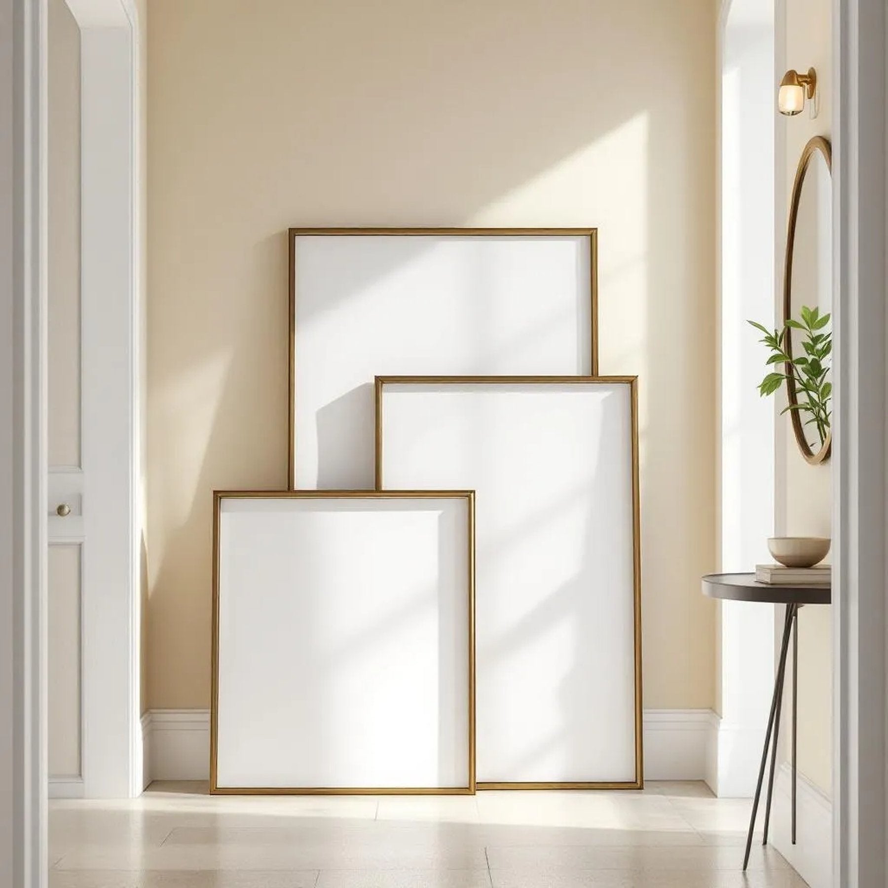Hallway Room Scene Mockup — Plain Square Frame Square 1:1 — Perspective View — #04350 | MockupBulk
