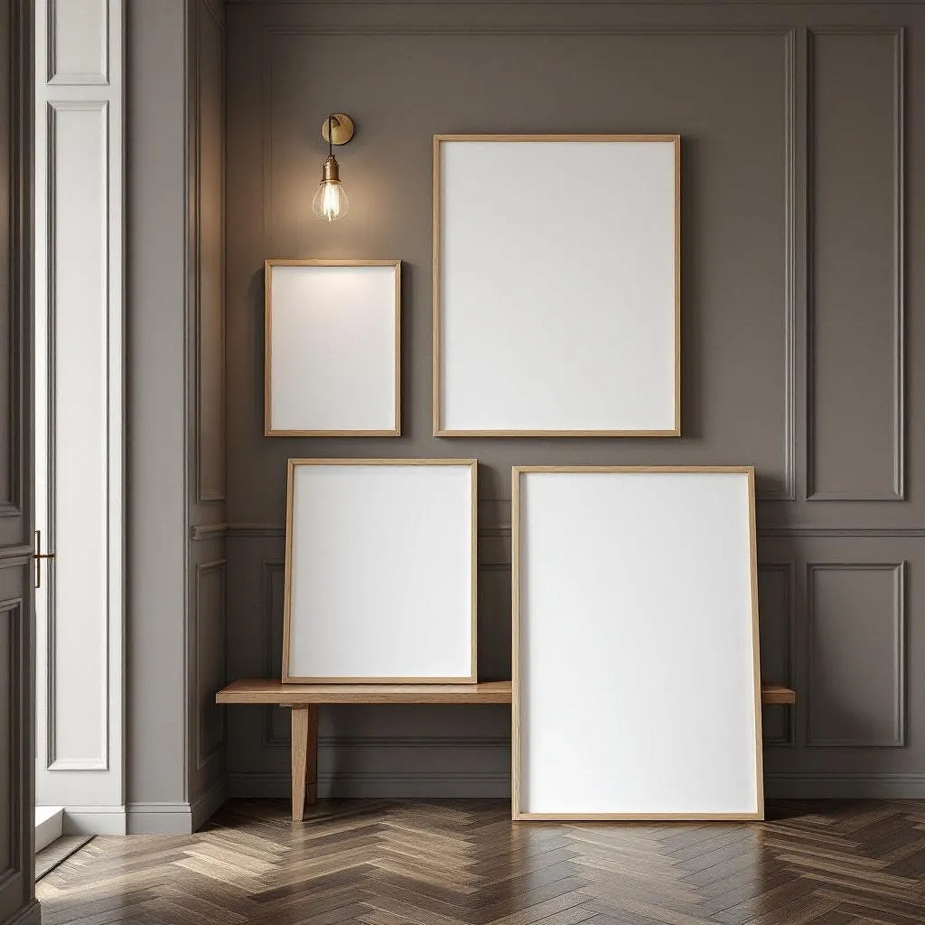 Hallway Lifestyle Frame Mockup — Plain Square Frame Square 1:1 — Perspective View — #04352 | MockupBulk