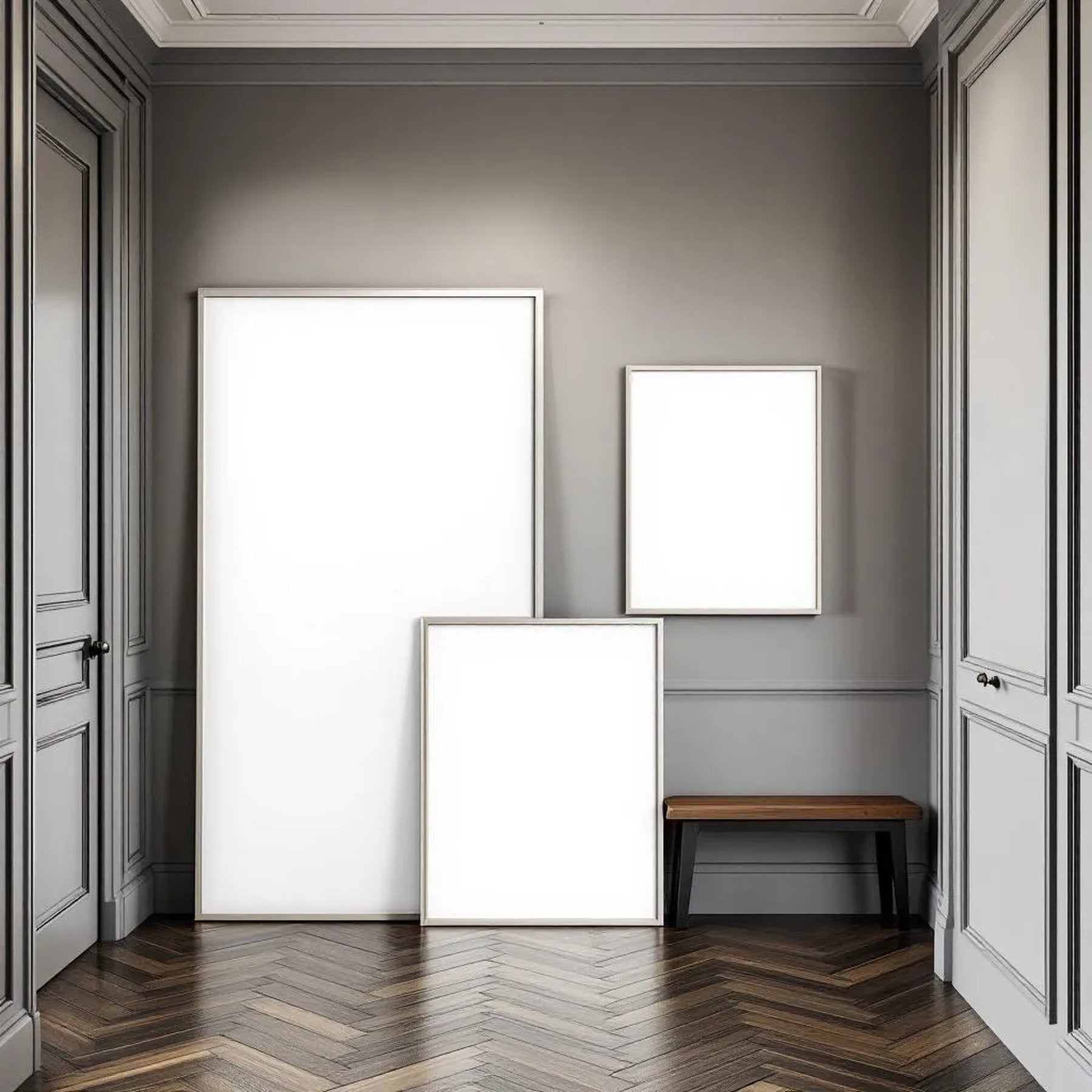 Hallway Premium Interior Mockup — Plain Square Frame Square 1:1 — Perspective View — #04355 | MockupBulk