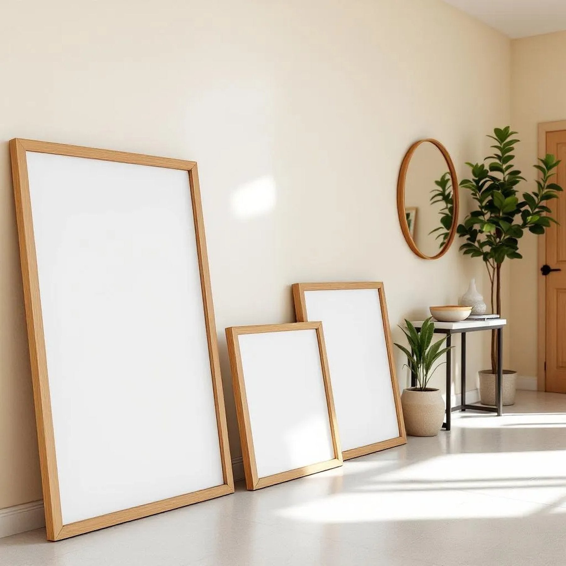 Hallway Wall Art Mockup — Plain Square Frame Square 1:1 — Perspective View — #04356 | MockupBulk