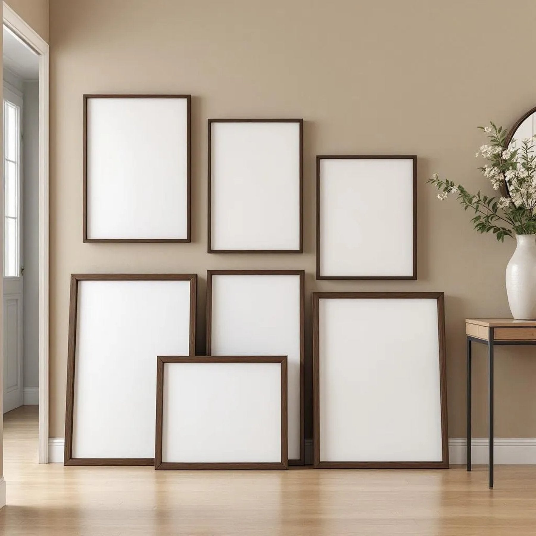 Hallway Interior Frame Mockup — Plain Square Frame Square 1:1 — Perspective View — #04357 | MockupBulk