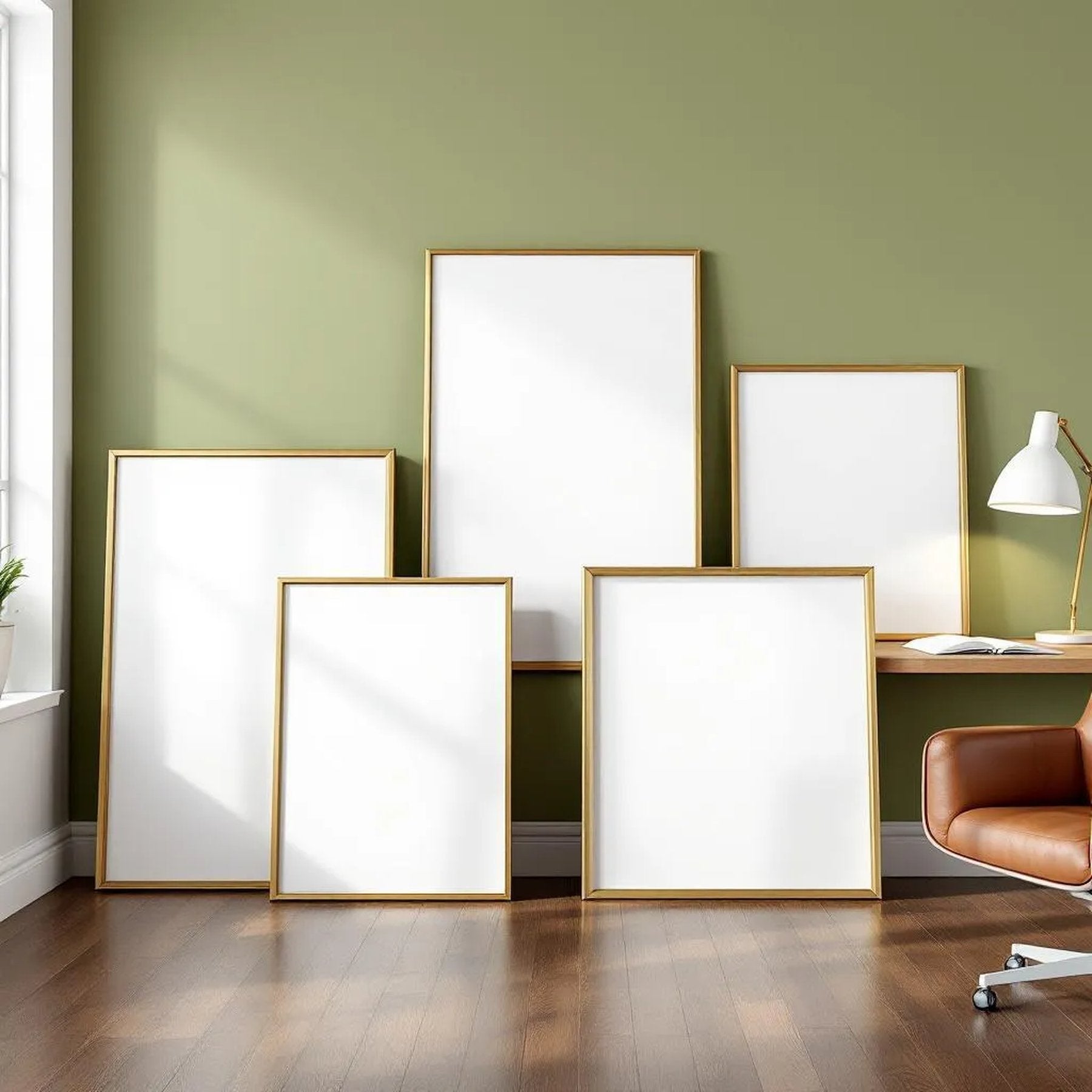Home Office Room Scene Mockup — Plain Square Frame Square 1:1 — Perspective View — #04342 | MockupBulk