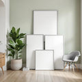 Home Office Editorial Room Mockup — Plain Square Frame Square 1:1 — Perspective View — #04343 | MockupBulk