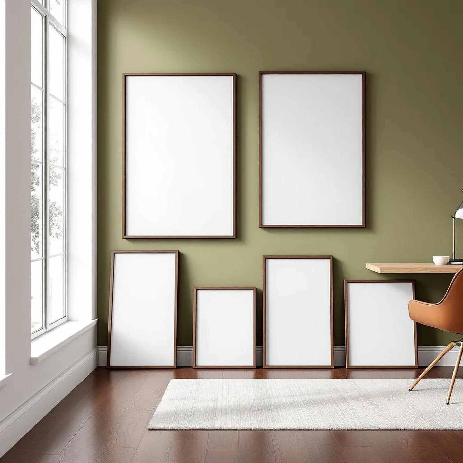 Home Office Styled Room Mockup — Plain Square Frame Square 1:1 — Perspective View — #04345 | MockupBulk
