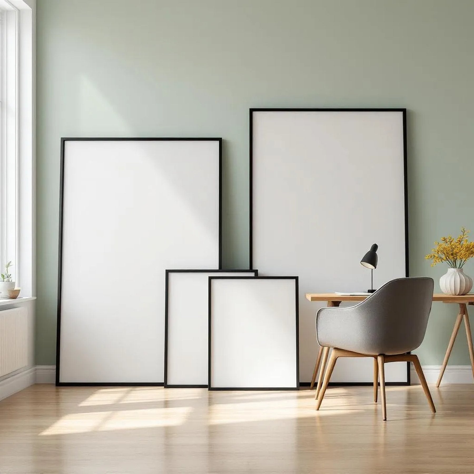 Home Office Interior Frame Mockup — Plain Square Frame Square 1:1 — Perspective View — #04346 | MockupBulk