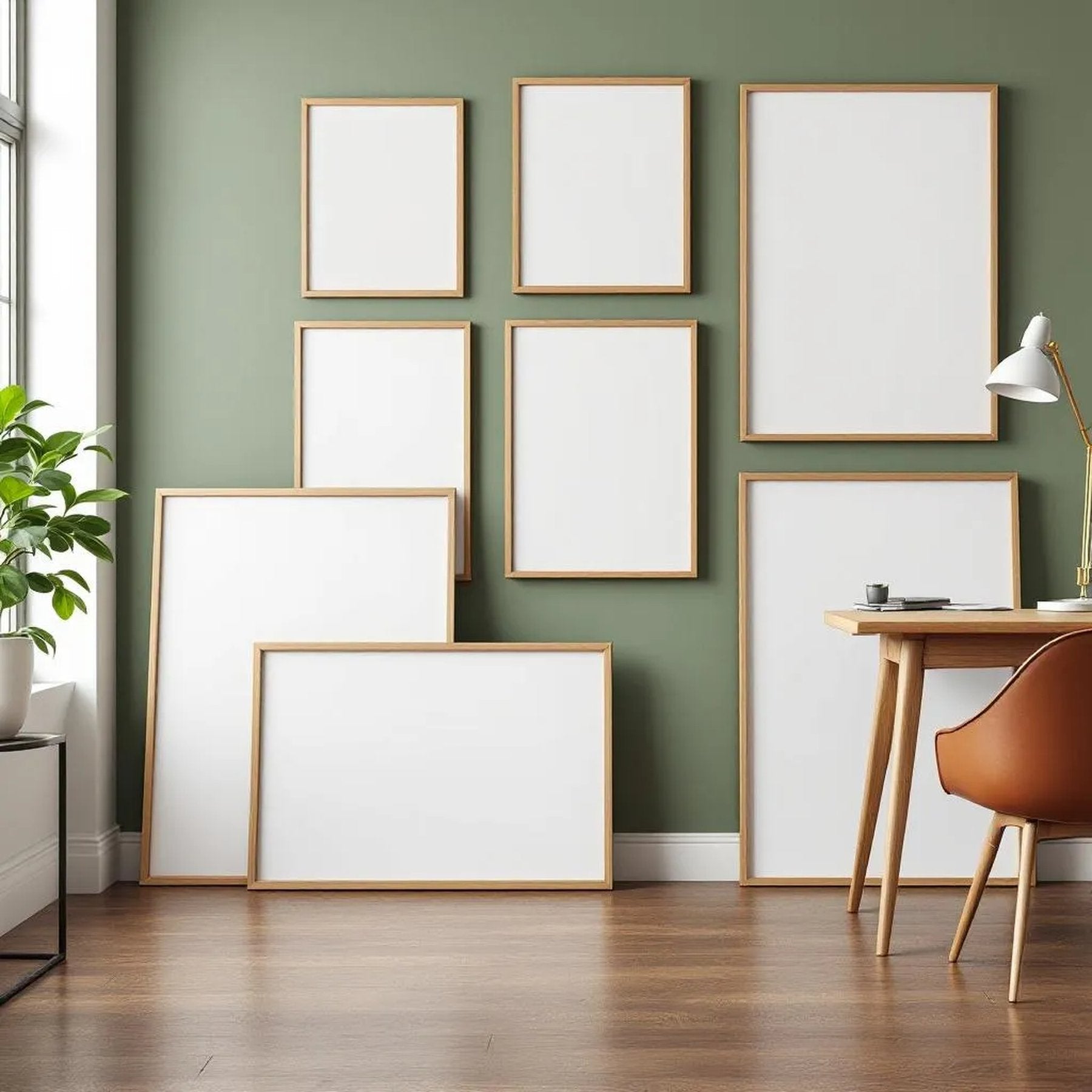 Home Office Room Scene Mockup — Plain Square Frame Square 1:1 — Perspective View — #04348 | MockupBulk