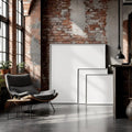 Industrial Loft Room Scene Mockup — Plain Square Frame Square 1:1 — Perspective View — #04259 | MockupBulk