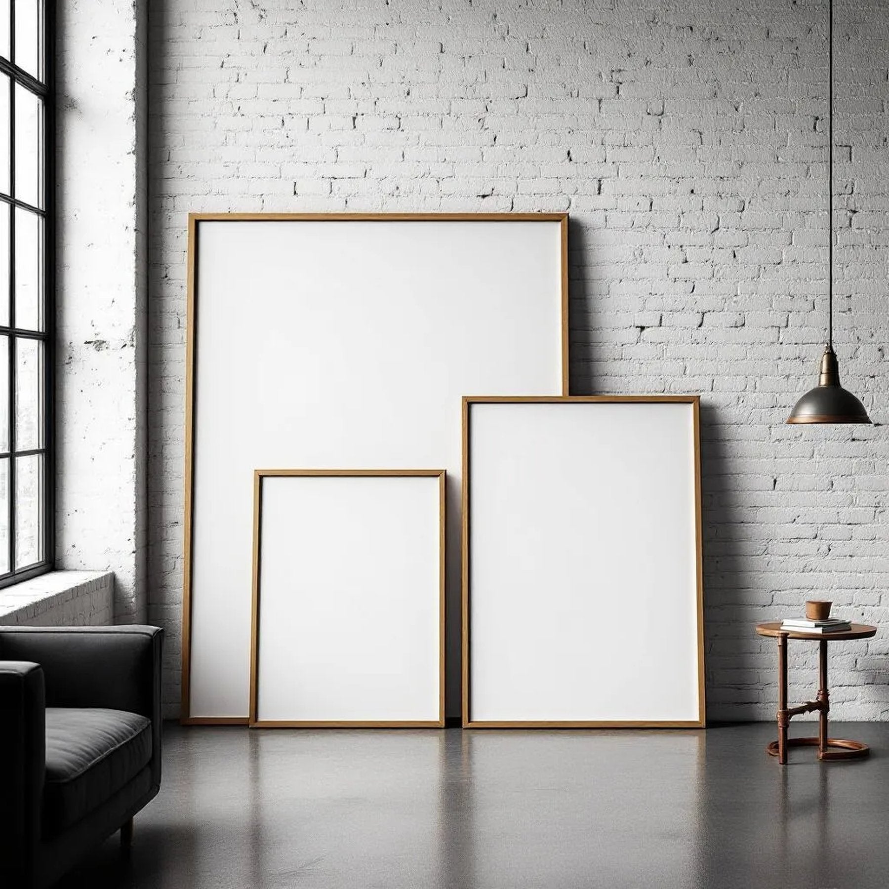 Industrial Loft Wall Art Mockup — Plain Square Frame Square 1:1 — Perspective View — #04260 | MockupBulk