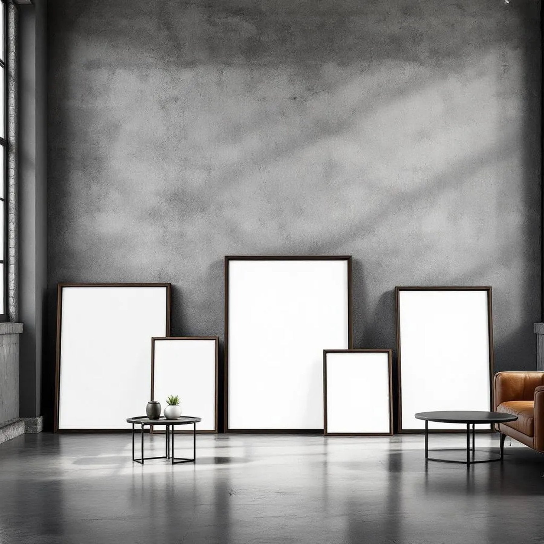 Industrial Loft High-Res Frame Mockup — Plain Square Frame Square 1:1 — Perspective View — #04261 | MockupBulk