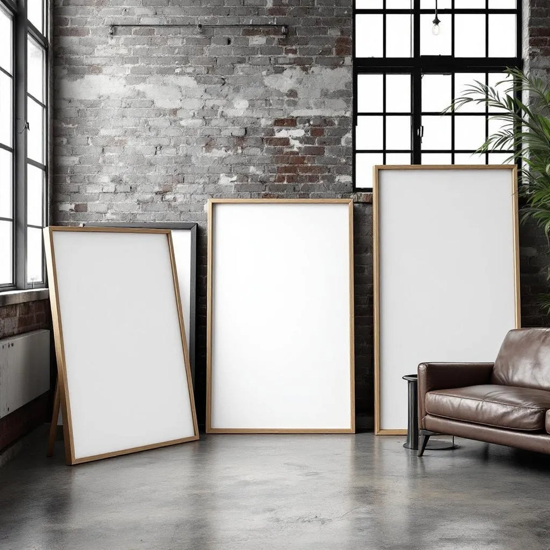 Industrial Loft High-Res Frame Mockup — Plain Square Frame Square 1:1 — Perspective View — #04264 | MockupBulk