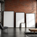 Industrial Loft Styled Room Mockup — Plain Square Frame Square 1:1 — Perspective View — #04265 | MockupBulk
