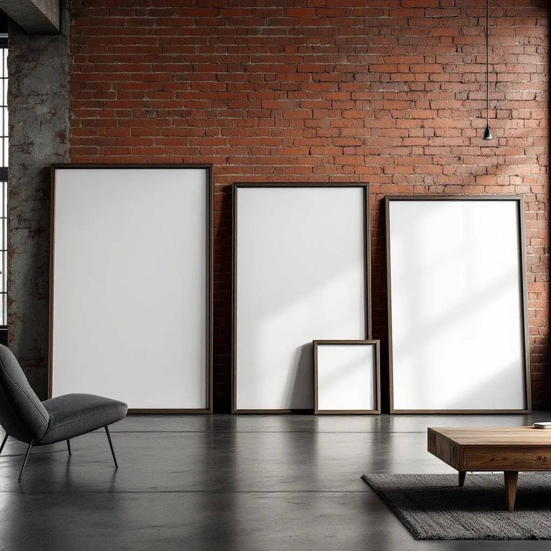 Industrial Loft Styled Room Mockup — Plain Square Frame Square 1:1 — Perspective View — #04265 | MockupBulk