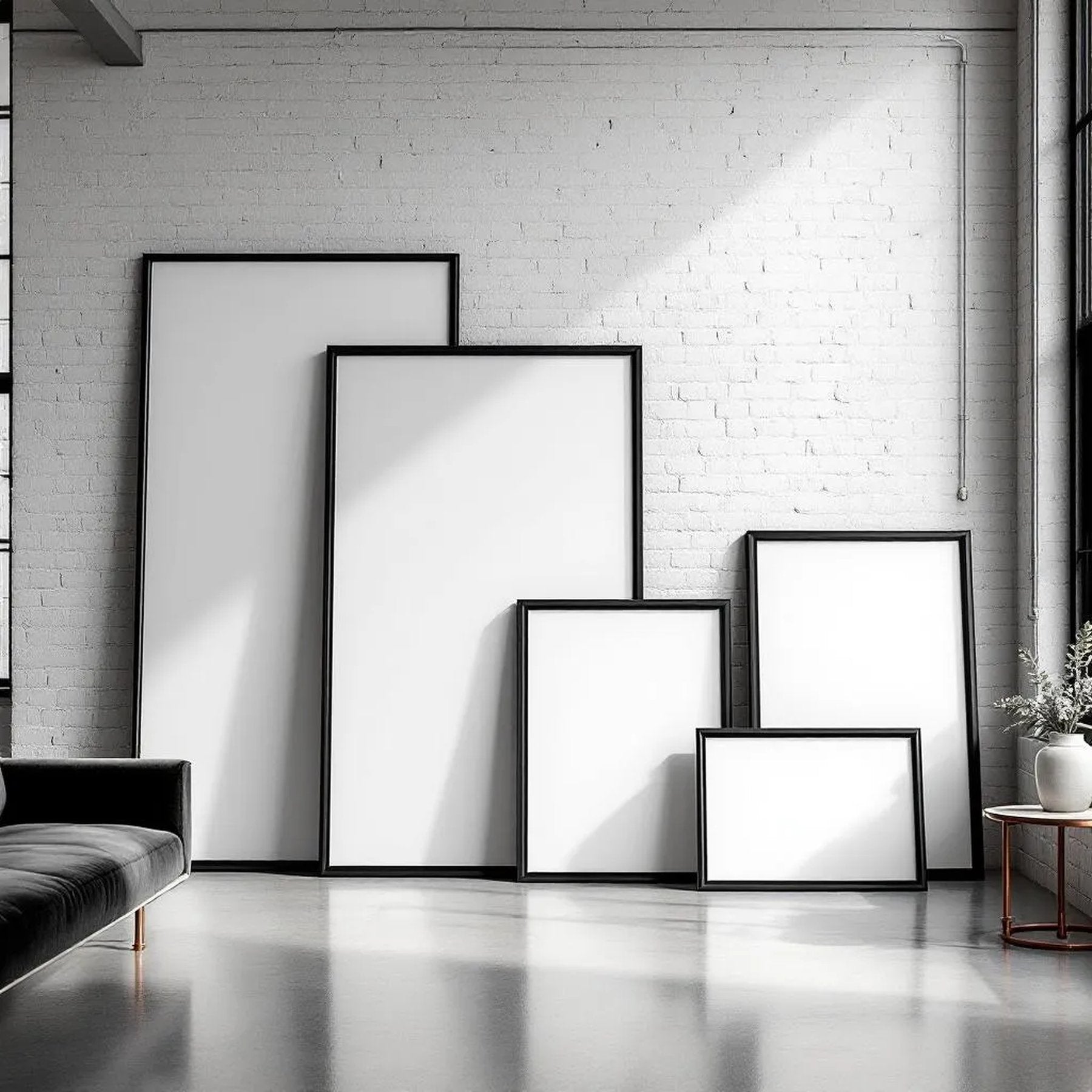 Industrial Loft Interior Frame Mockup — Plain Square Frame Square 1:1 — Perspective View — #04266 | MockupBulk