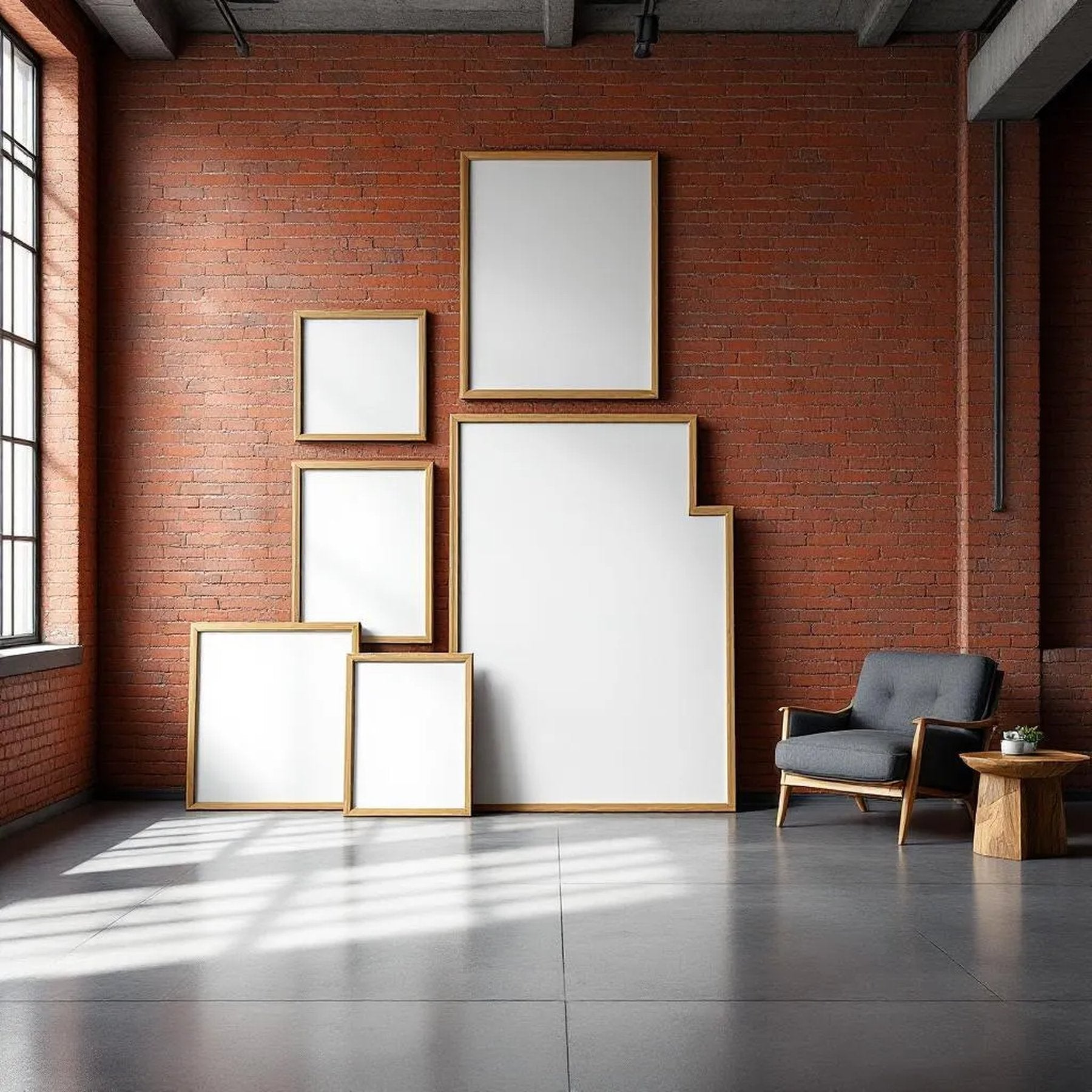 Industrial Loft Professional Frame Mockup — Plain Square Frame Square 1:1 — Perspective View — #04268 | MockupBulk