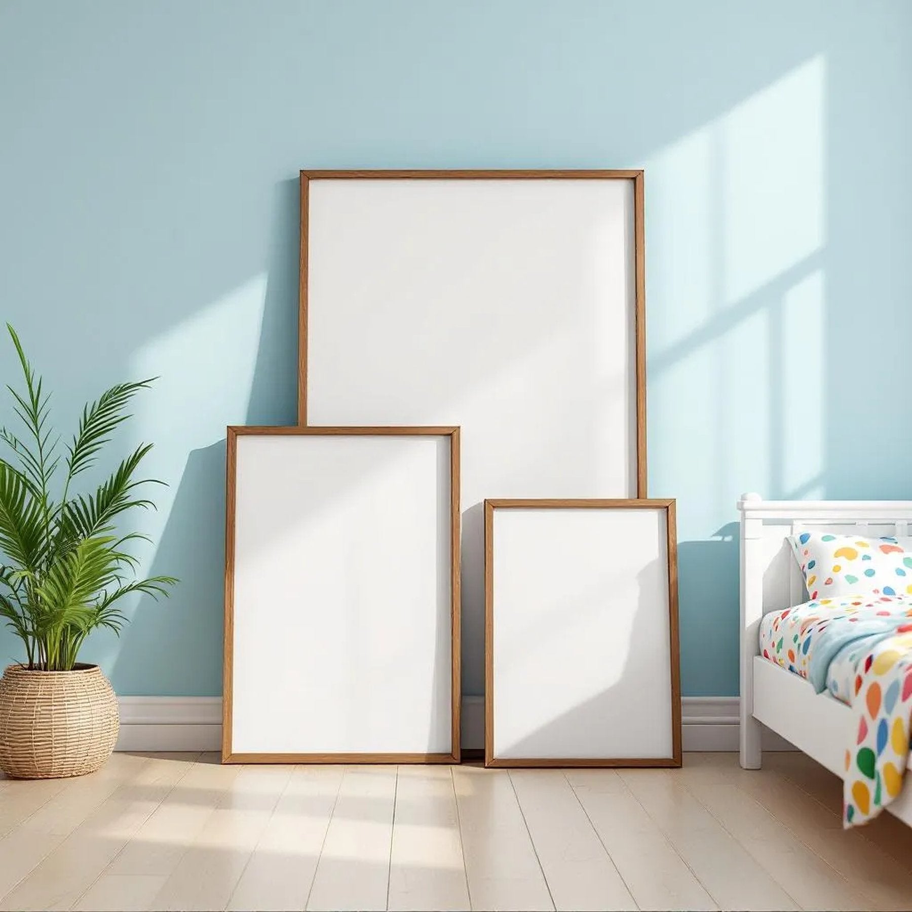 Kids Room Styled Room Mockup — Plain Square Frame Square 1:1 — Perspective View — #04333 | MockupBulk