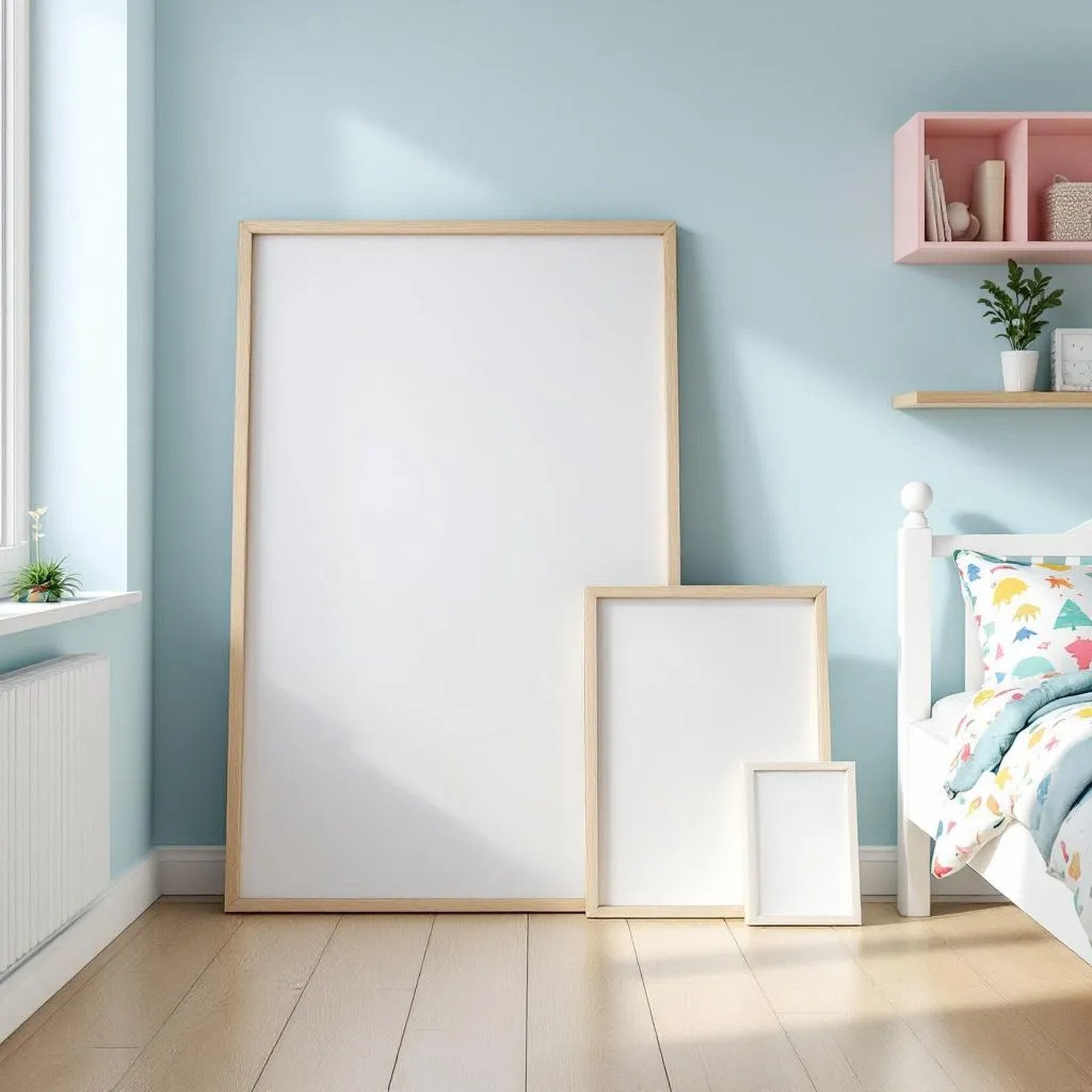 Kids Room Premium Interior Mockup — Plain Square Frame Square 1:1 — Perspective View — #04336 | MockupBulk
